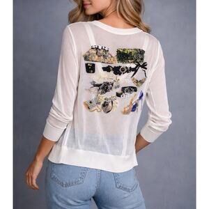 Vintage Michael Simon Sheer White Sequin Novelty Cardigan Fashion Motif Size M